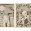 Maileg Sleepy-Wakey Baby Mouse In A Matchbox | Blue