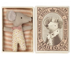 Maileg Sleepy Wakey Baby Mouse In A Matchbox | Rose