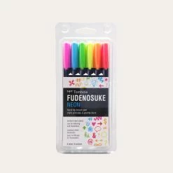 Tombow® Fudenosuke Neon Brush Pen Set | 6 Colors | Hard Tip
