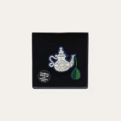 Mint Teapot Hand-Embroidered Pin