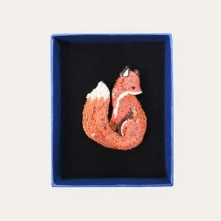 Red Fox Hand-Embroidered Brooch Pin